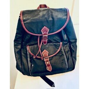 Black & Burgundy Faux Leather Streetwear Backpack Adjustable Straps & Buckle M
